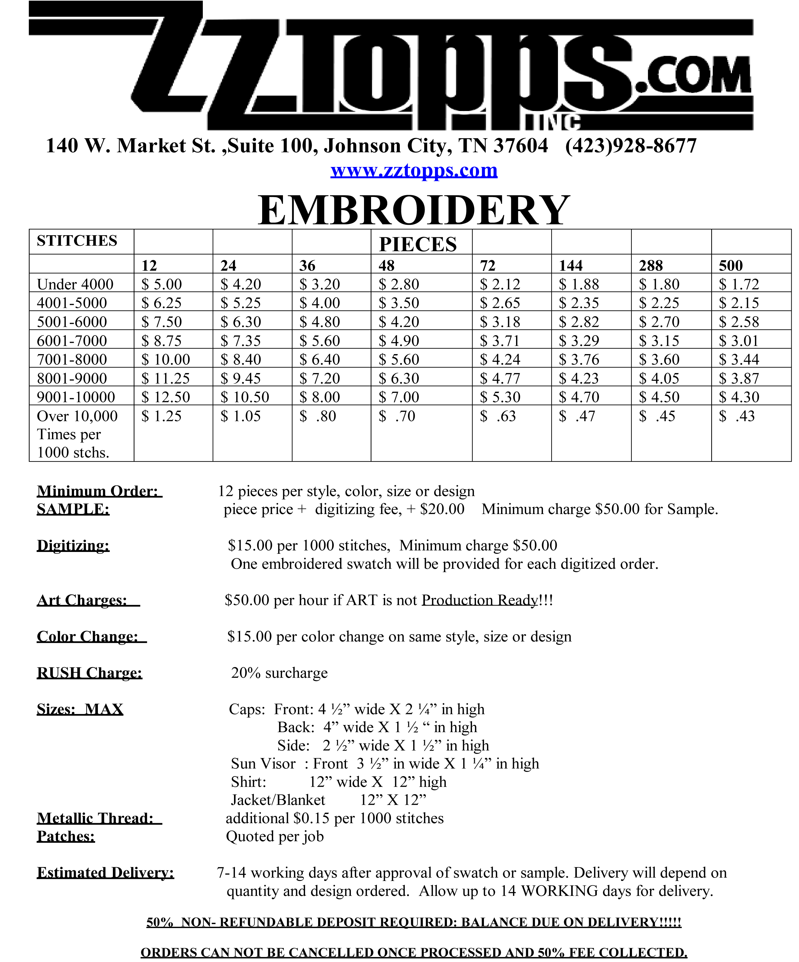 Embroidery Price List How do you Price a Switches?